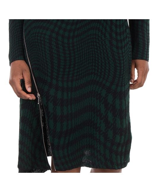 Burberry Green Warped Houndstooth Wool Blend Dress