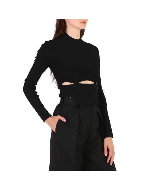 Roberto Cavalli Black Knit Cut Out Button Detailed Crew Neck Top