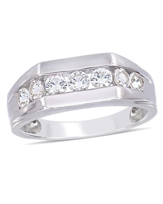 Amour Metallic Channel Set Created Sapphire Ring for men