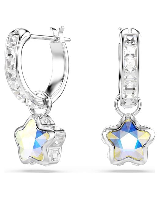 Swarovski Blue Chroma Rhodium Plated Drop Earrings for men