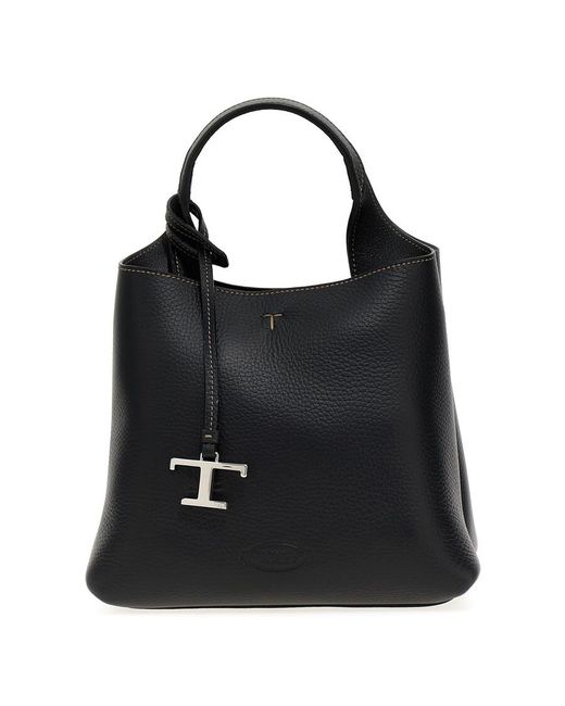 Tod's Black T Logo Plaque Tote Bag