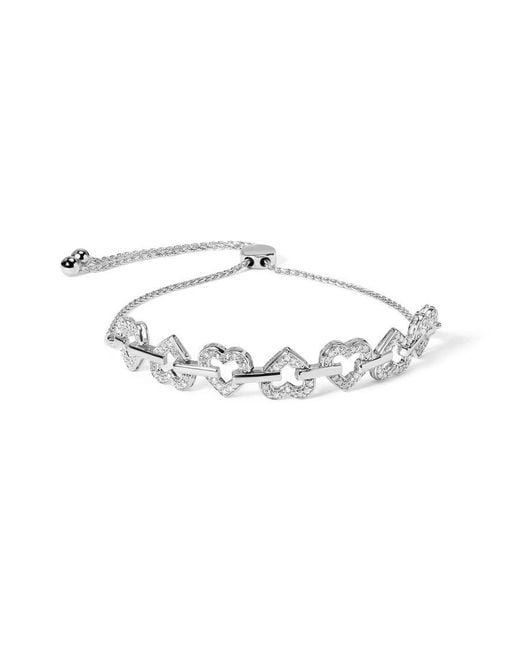 Haus of Brilliance Metallic 925 Sterling 1/2 Cttw Diamond Alternating Heart Link Adjustable Bolo Bracelet