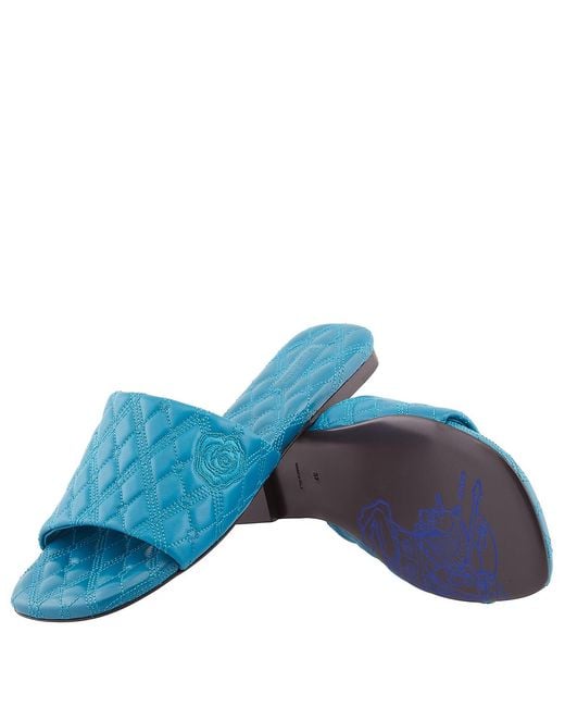 Burberry Blue Leather Quilt Slides