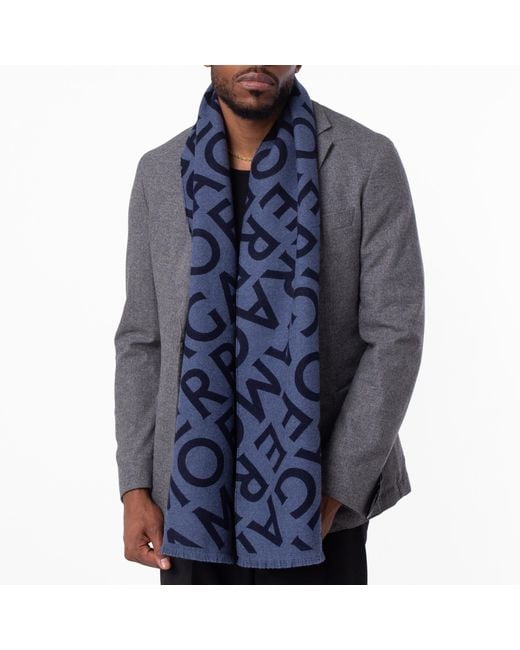 Ferragamo Blue Ferragamo Reversible Logo Wool Scarf for men
