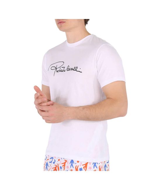Roberto Cavalli White Logo Print Cotton T-shirt for men