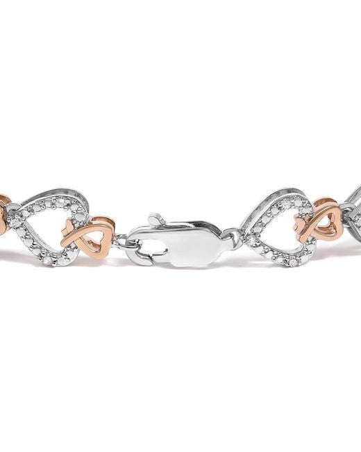 Haus of Brilliance Metallic 10K Rose Plated Sterling 1/4 Cttw Diamond Heart Link Bracelet