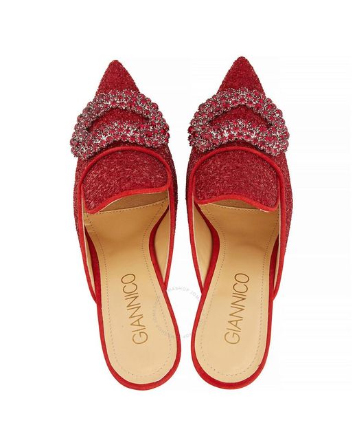 Giannico Red Ruby Daphne Glitte High-heel Mules