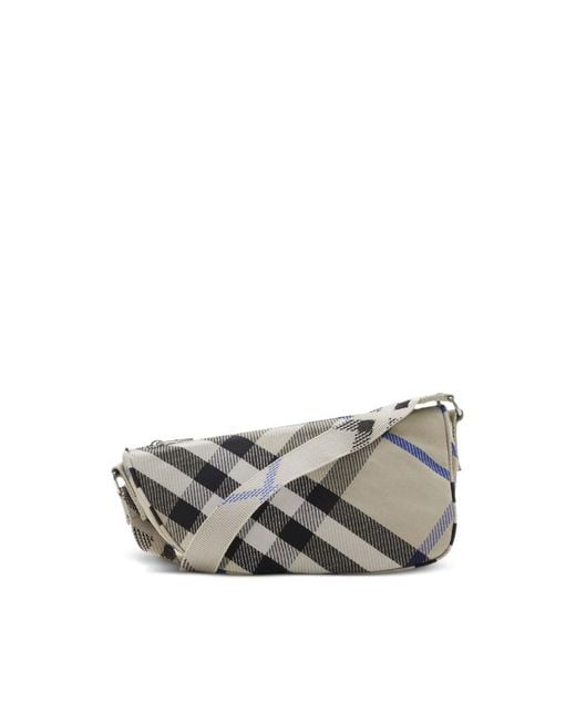 Burberry Gray Small Shield Checked Pattern Messenger Bag for men