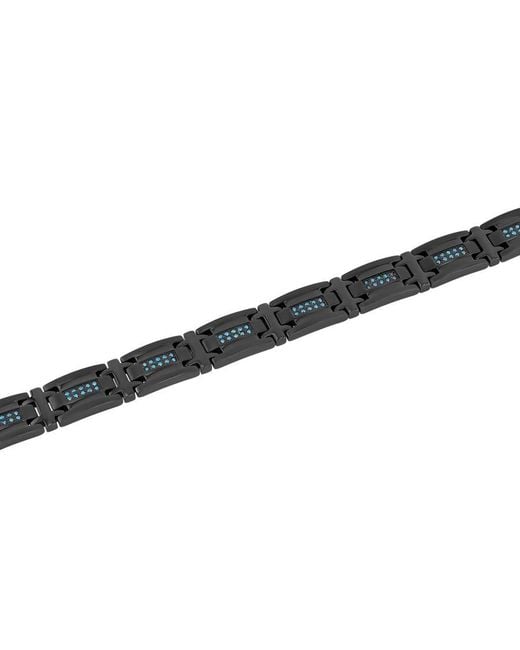 Robert Alton Black 1/2Ctw Diamond Stainless Steel Double Row With Finish Link Bracelet for men