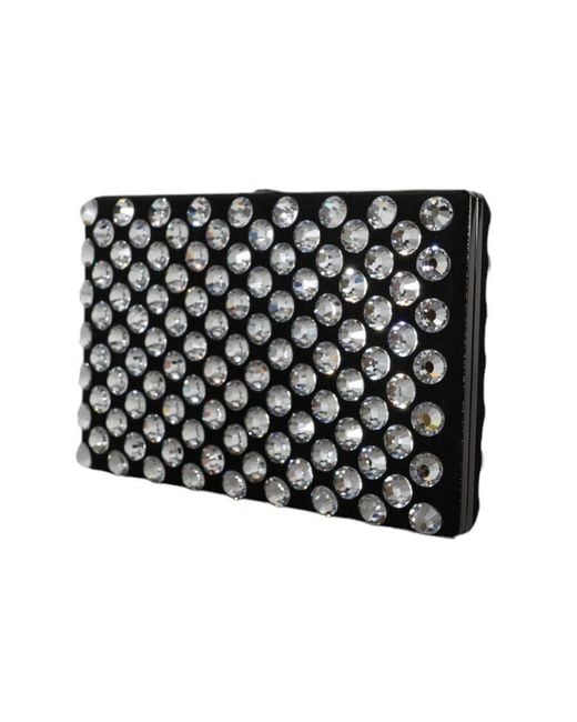Dolce & Gabbana Black Velvet Crystal Clutch Evening Party Purse Bag Aluminium