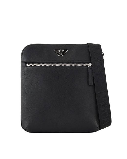 Emporio Armani Black Eagle Plate Saffiano Leather Shoulder Bag for men