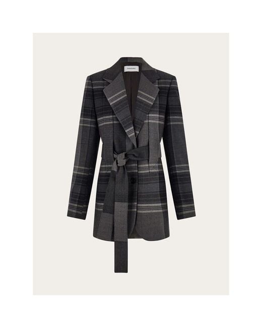 Ferragamo Black Wool Silk Belted Jacket, Brand Size 44 (Us