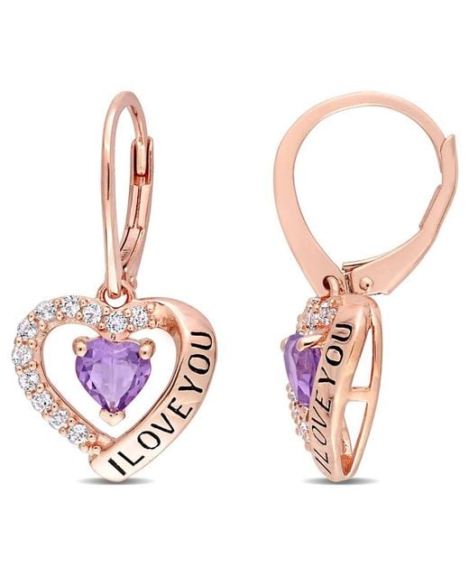 Amour White C1 1/2 Ct Tgw Amethyst And Topaz Heart 'I Love You' Leverback Earrings for men