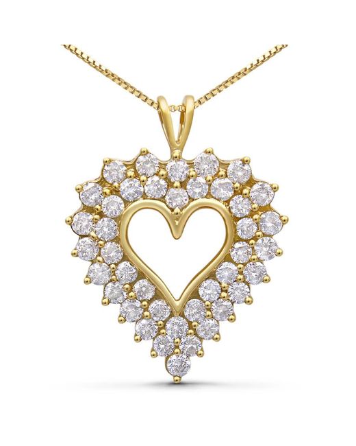 Haus of Brilliance Metallic 14K Plated .925 Sterling 4.0 Cttw Diamond Shadow Frame Heart 18" Pendant (J-K Color, I1-I2 Clarity)