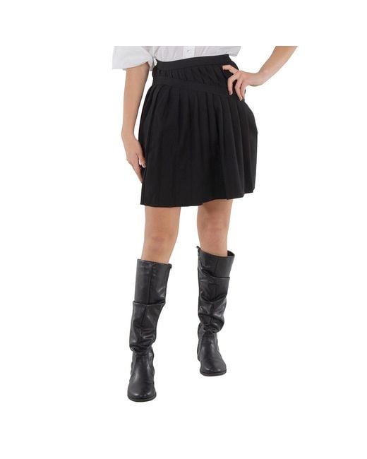 MM6 by Maison Margiela Black Asymmetric Pleated Miniskirt, Brand Size 42 (Us