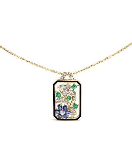 Haus of Brilliance Metallic 18K 2 1/3 Cttw Diamond, Sapphire, And Emerald Dog Tag With Dolphin Silhouette Convertible Pendant for men