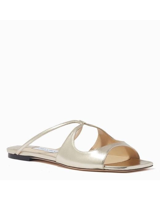 Jimmy Choo Natural Anise Metallic Nappa Flat Sandals, Brand Size 34 Us