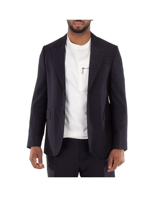 Fendi Blue Ff Motif Long Sleeve Wool Jacket, Brand Size 50 (Us for men