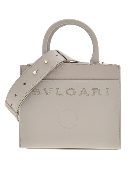 BVLGARI Gray Logo Leather Tote Bag