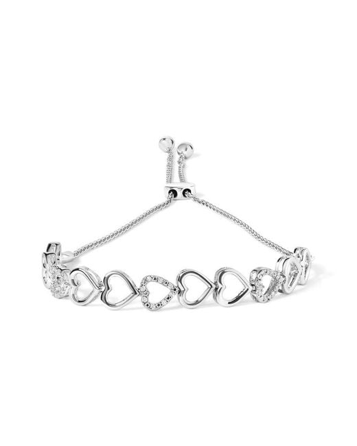 Haus of Brilliance Metallic 925 Sterling 1/10 Cttw Diamond Heart Link Bolo Bracelet (I-J I2-I3