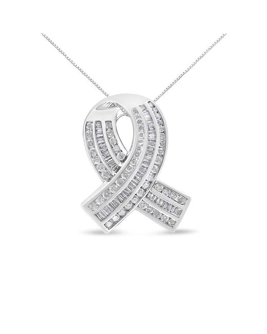Haus of Brilliance White 14K 2 5/8 Cttw Round And Baguette Diamond Awareness Ribbon Pendant- Chain Not Included