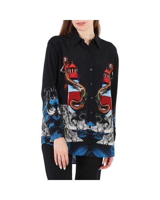 Burberry Black Mermaid Printed Silk Shirt