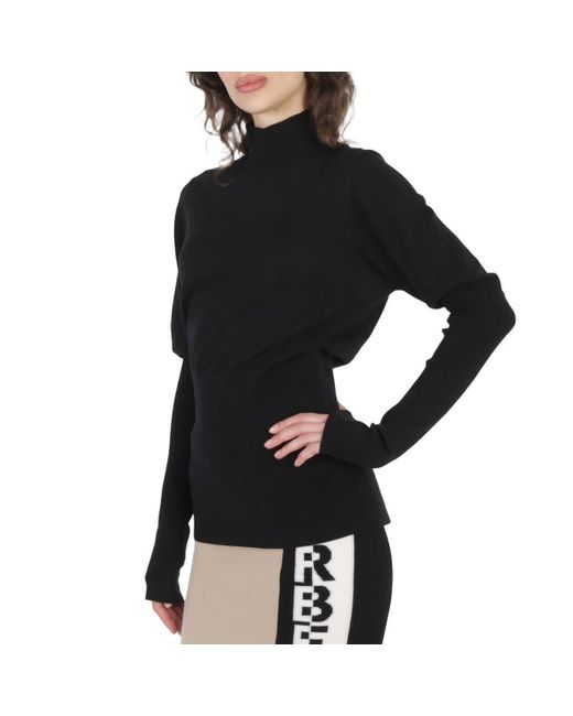 Burberry Black Zuri Puffed-sleeve Cotton-blend Turtleneck Sweater