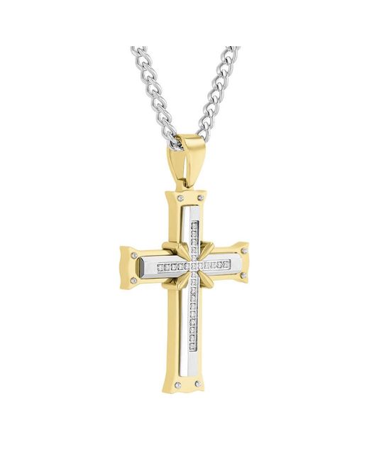 Robert Alton Metallic 1/8Ctw Diamond Stainless Steel With Finish Cross Pendant for men