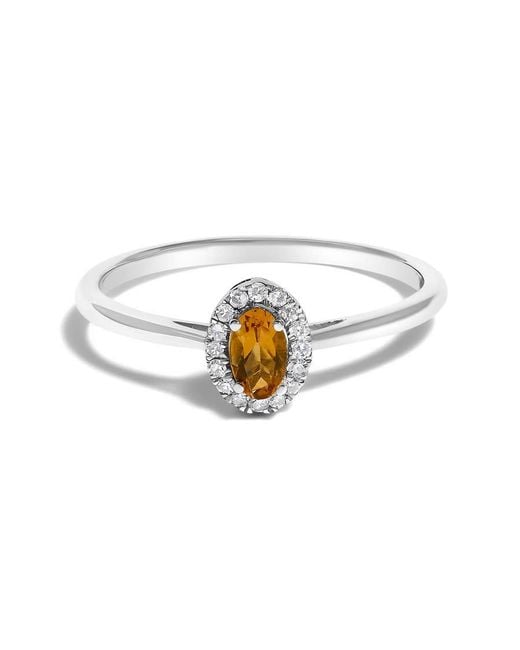 Haus of Brilliance Metallic 10K 5X3Mm Oval Citrine And Diamond Accent Halo Ring (I-J Color, I1-I2 Clarity)
