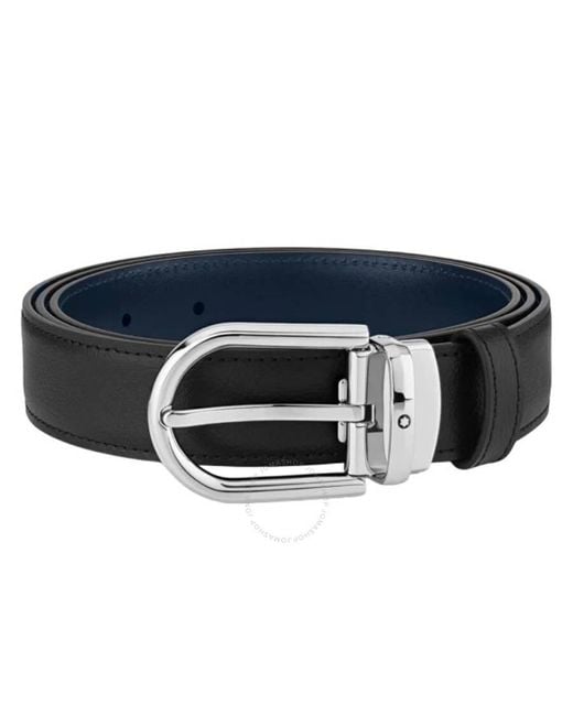 Montblanc Blue Horseshoe Buckle Reversible Leather Belt for men