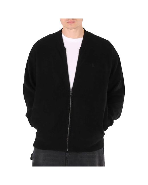 Calvin Klein Black Two Tone Monogram Zip Up Sweater for men