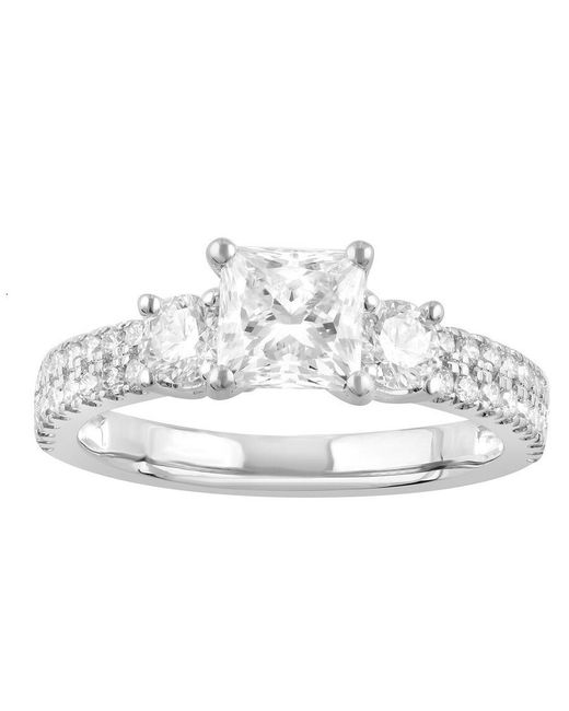 Brilliant Diamond Metallic 1 3/4 Carat Radiant Lab Grown 3 Stone Engagement Diamond Ring