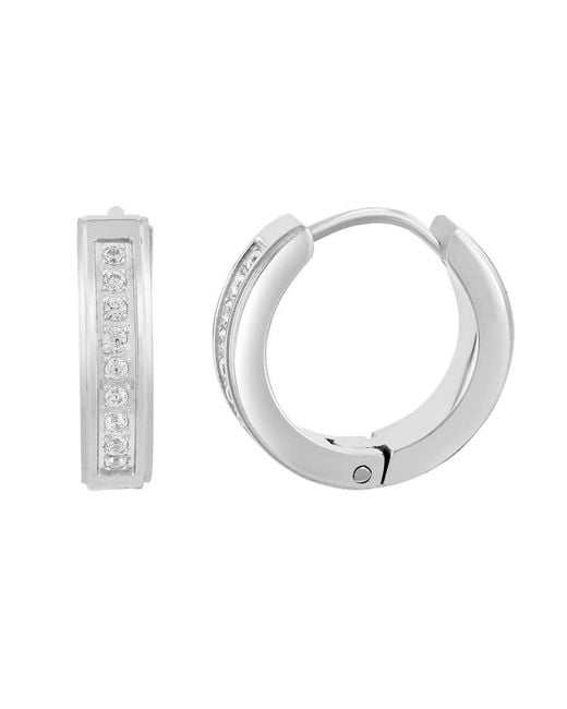 Robert Alton White 1/6Ctw Diamond Stainless Steel Huggie Earrings for men
