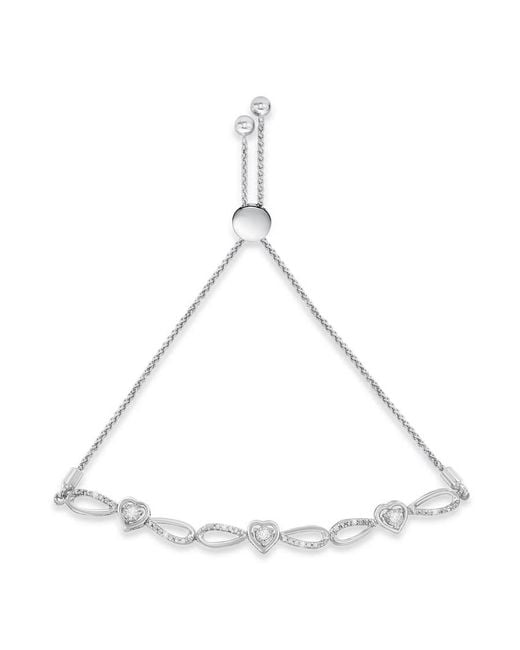 Haus of Brilliance Metallic Sterling Silver 1/10ct Tdw Diamond Triple Heart Bolo Bracelet(h-i,i2-i3)