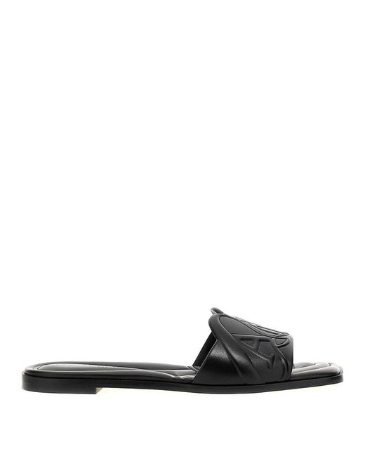 Alexander McQueen Black The Seal Embossed Slip-On Slides, Brand Size 36 Us