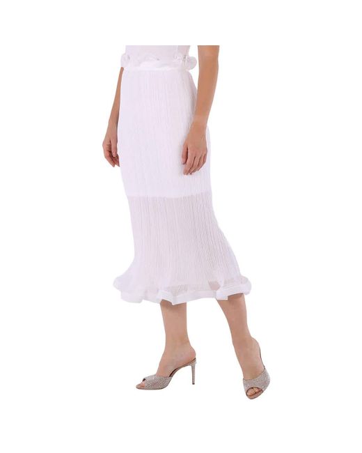 Burberry White Plisse Ruffle Detail Skirt