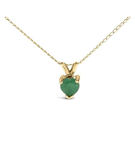 Haus of Brilliance Metallic 14K 5X5 Mm Heart Shaped Emerald Solitaire Pendant Necklace