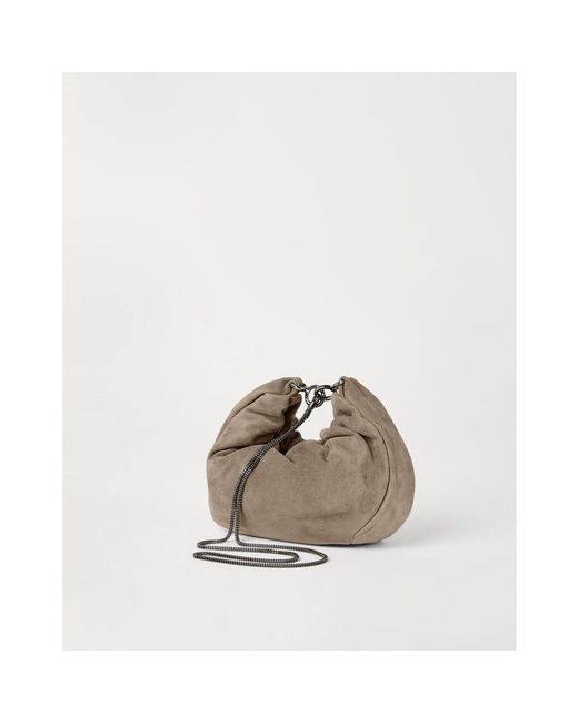Brunello Cucinelli Natural Light Suede Shoulder Bag