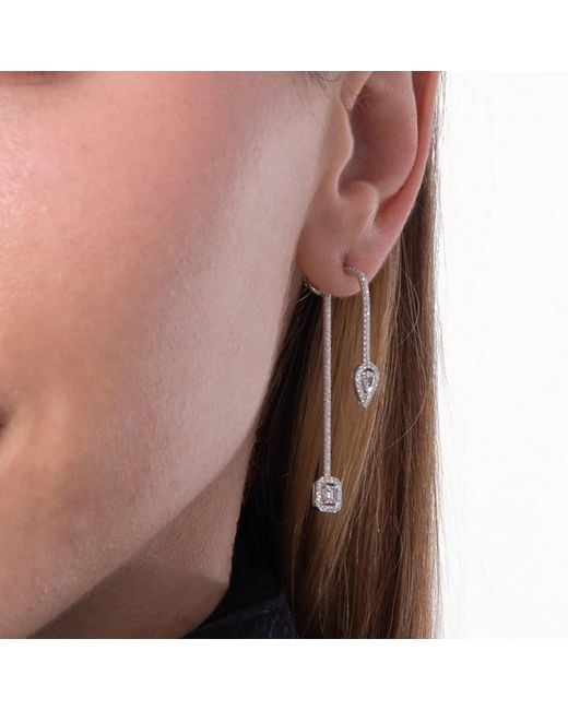Messika White My Twin Hook And Stud Diamond Earrings