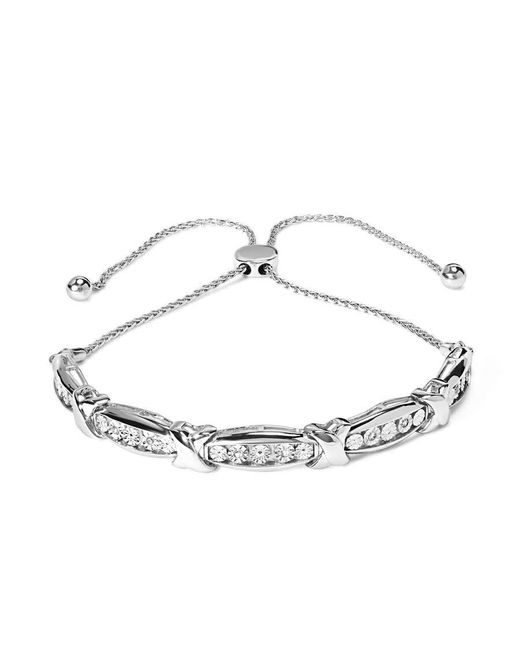 Haus of Brilliance Metallic 925 Sterling 1/10 Cttw Diamond X Link Bolo Bracelet (I-J I2-I3
