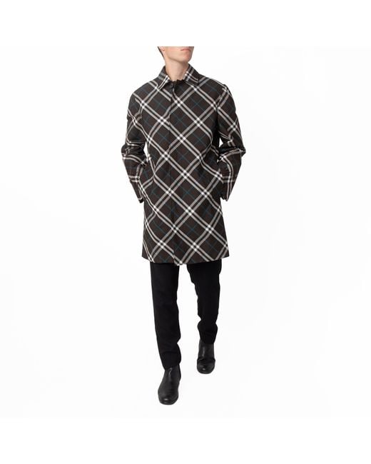Burberry Black Check Print Mid-Length Car Coat, Brand Size 52 Us for men