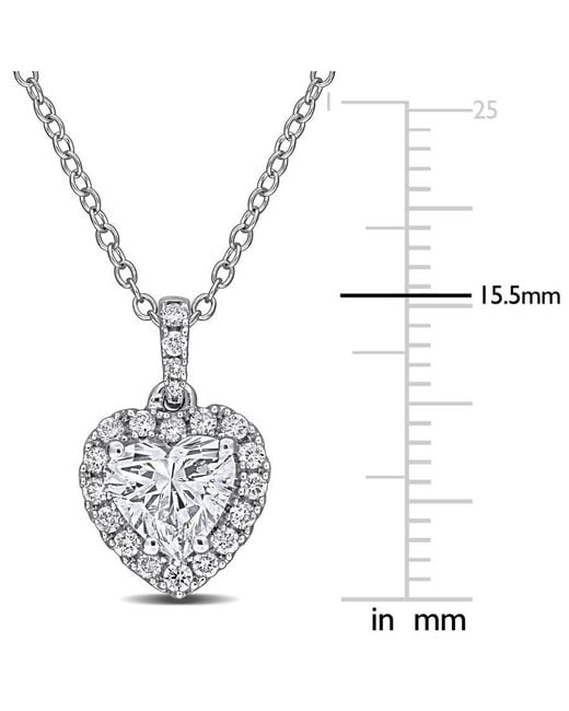 Created Forever Metallic 1 1/8Ct Tgw Heart And Round-Cut Lab Grown Diamond Halo Pendant With Chain