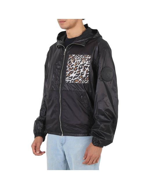 Roberto Cavalli Black Lightweight Leopard Pocket Windbreaker Jacket for men