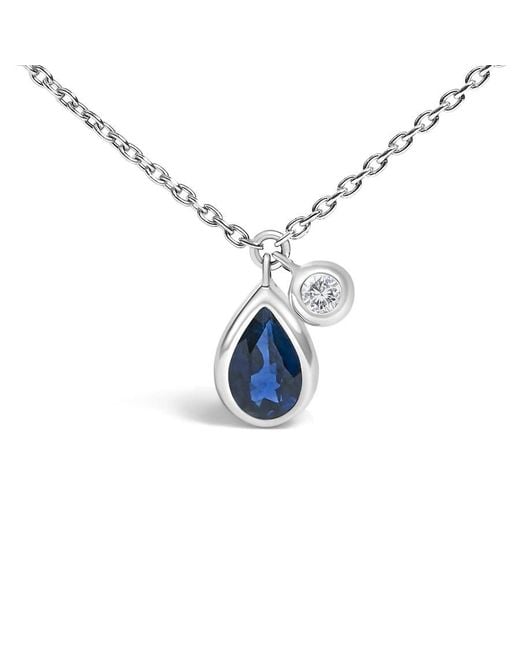 Haus of Brilliance Metallic 14K 6X4Mm Pear Sapphire And Diamond Accent Charm Pendant Necklace