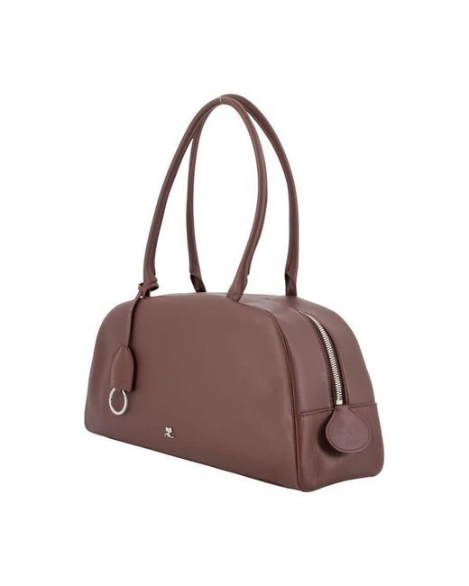 Courreges Brown Leather Shoulder Bag Burgundy