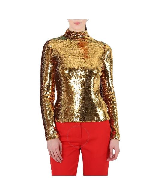 Burberry Yellow Gold Sequinned Turtleneck Top