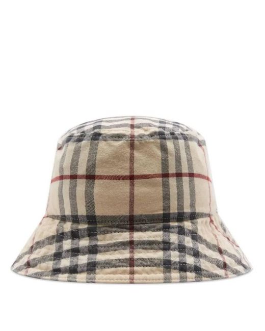 Burberry Gray Stone Check Cotton Twill Woven Bucket Hat