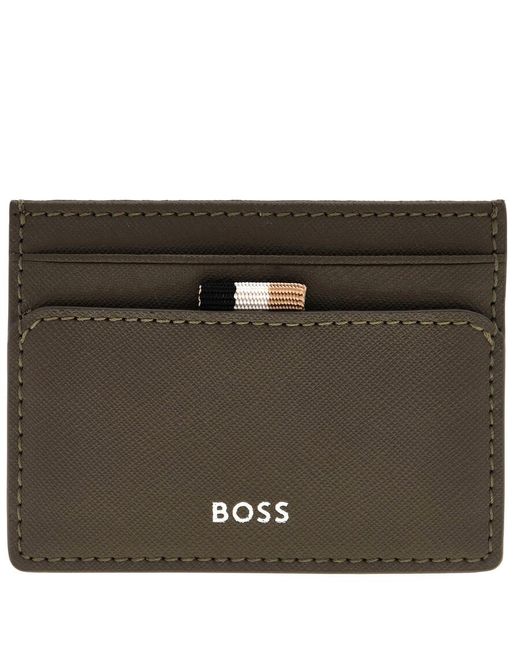 Boss Brown Embossed Logo Leather Card Case for men