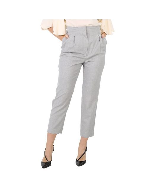 Burberry Gray Ladies Heather Melange Cutout Detail Wool Tailored Trousers, Brand Size 10 (Us