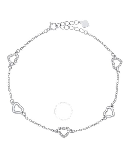 Kylie Harper Metallic Sterling Silver Cubic Zirconia Cz Heart Station Bracelet